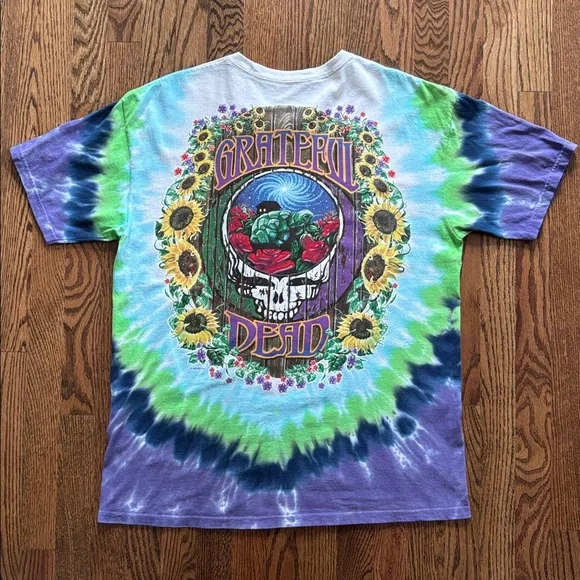 Vintage 90s Grateful Dead Liquid Blue Tie-Dye Terrapin Station Graphic Band Tee - Picture 8 of 8